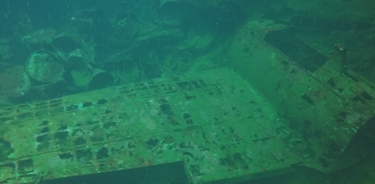 War planes inside a ship wreck at Truk Lagoon