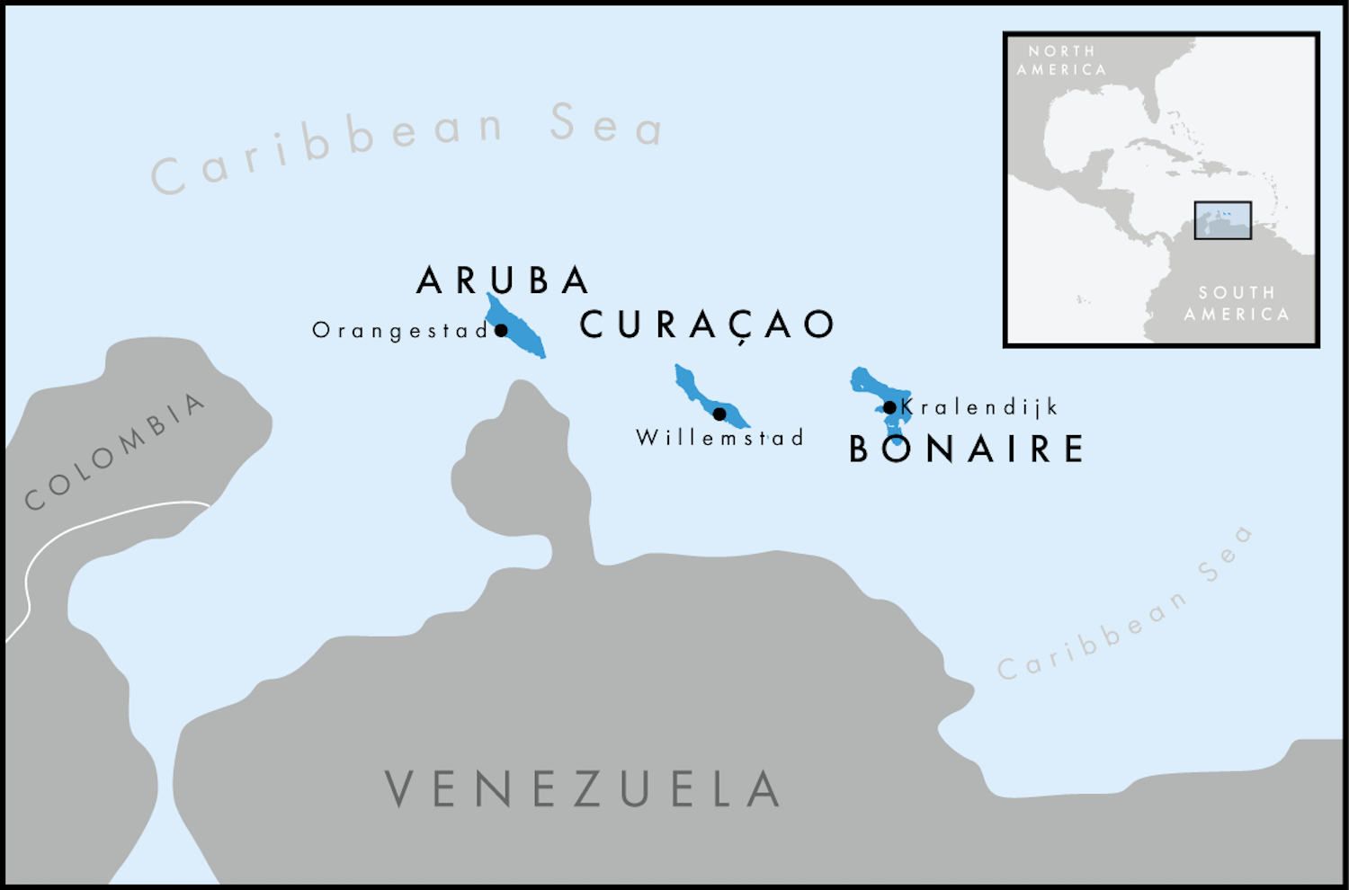 Map of Aruba, Bonaire & Curacao
