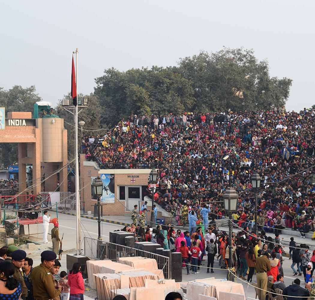 The Indian side at the border ceremony at Wagah, Punjab, India