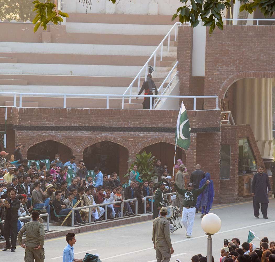 Pakistani soldiers at the border ceremony at Wagah, Punjab, India