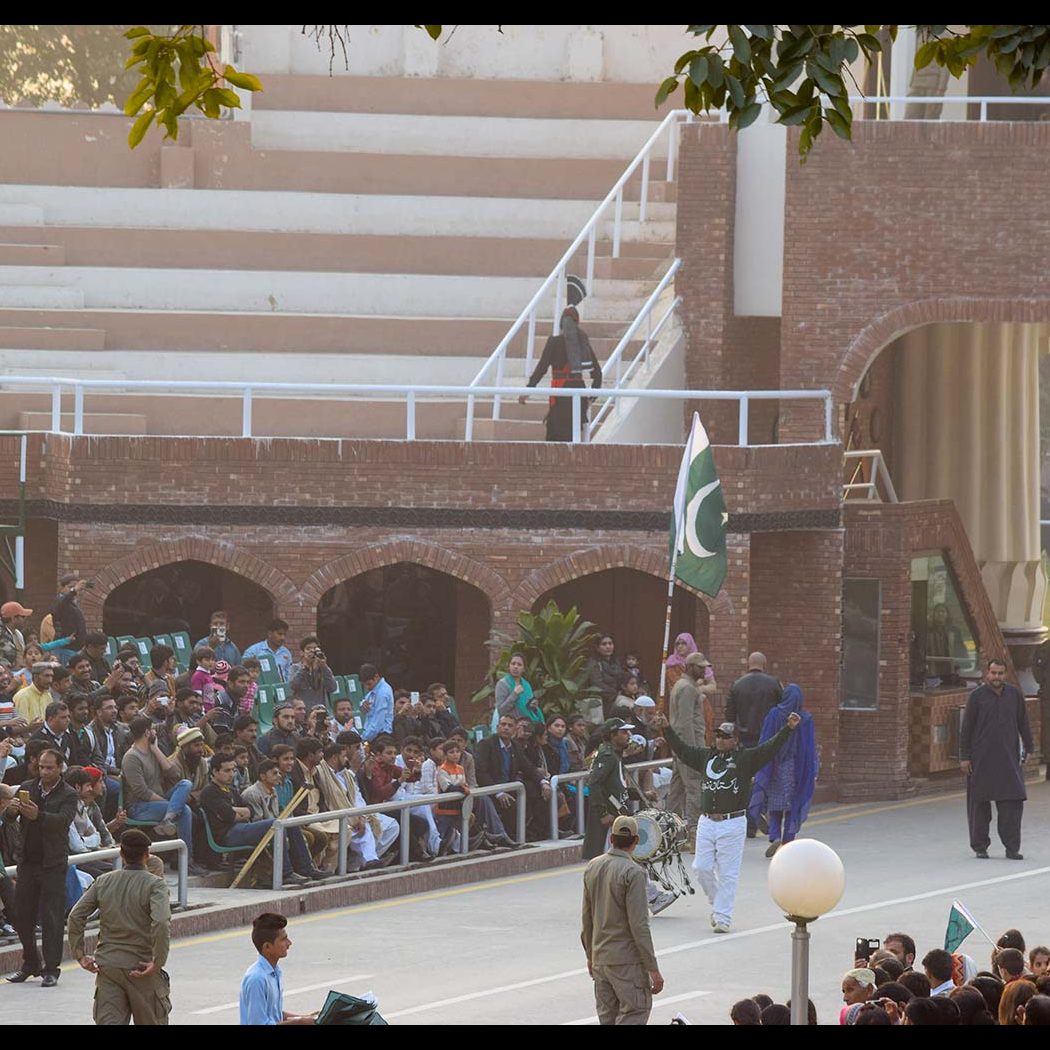 Pakistani soldiers at the border ceremony at Wagah, Punjab, India