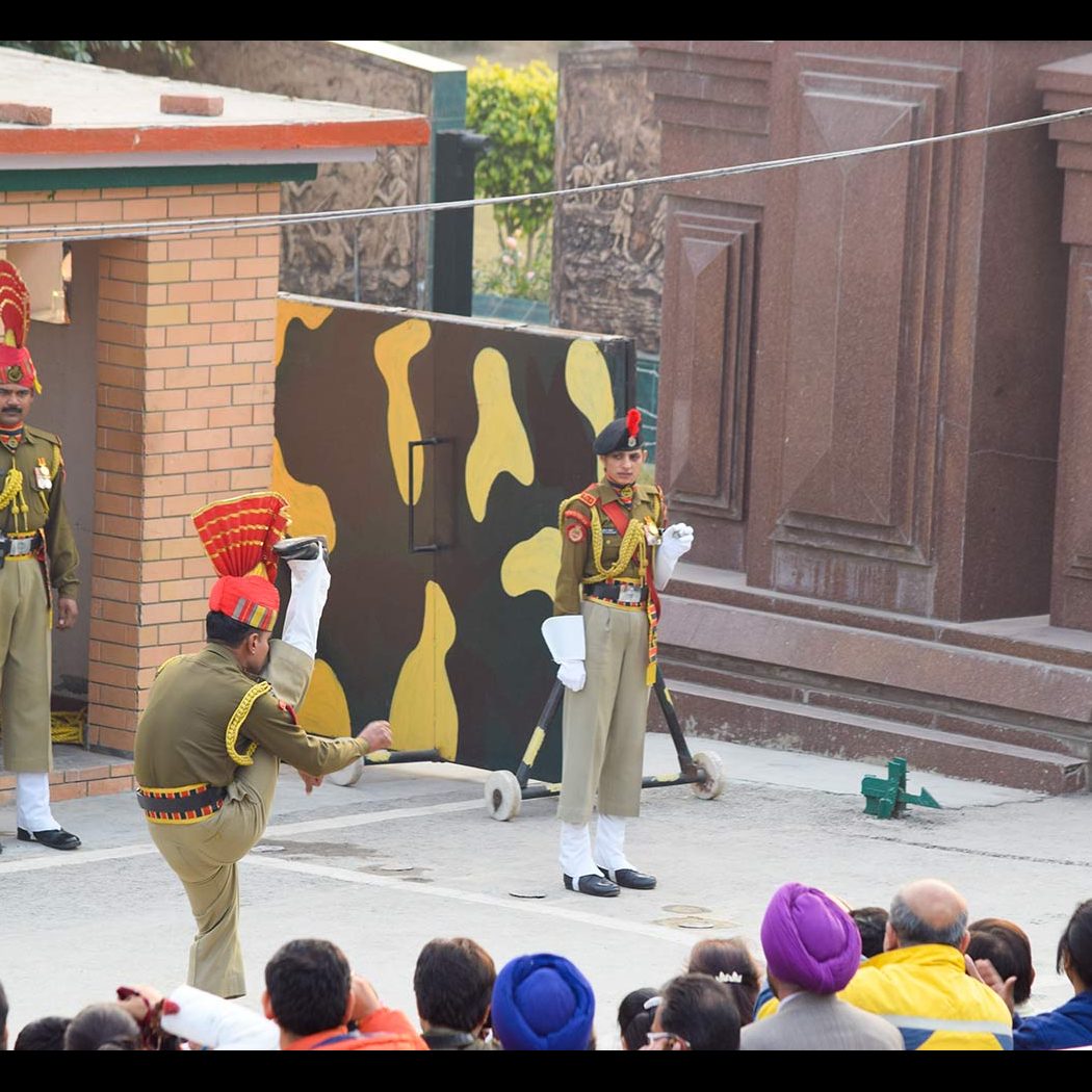 Indian soldiers at the border ceremony at Wagah, Punjab, India