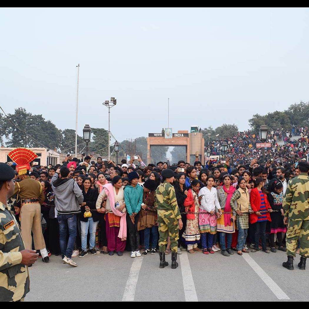Indian people at the border ceremony at Wagah, Punjab, India