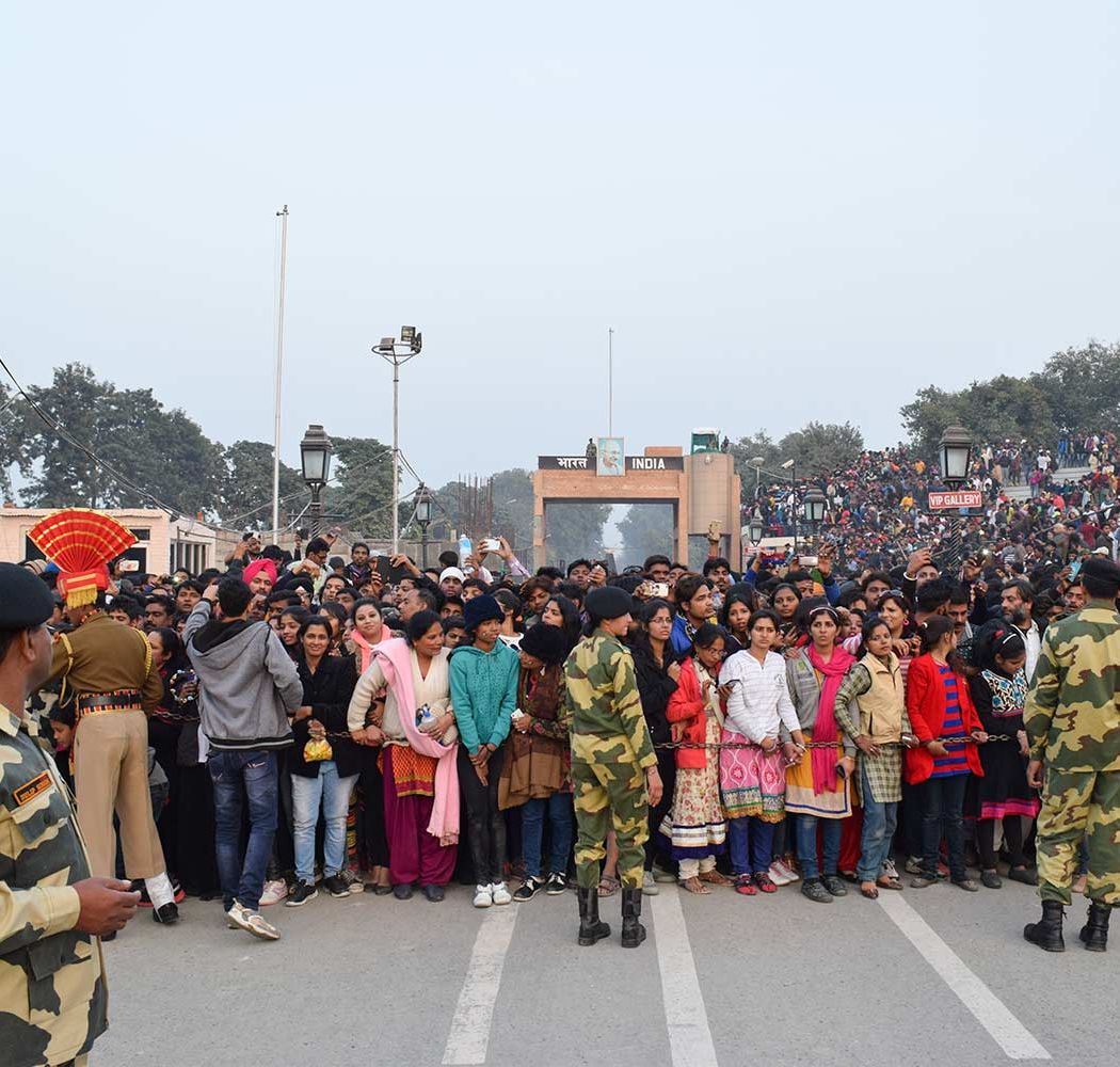 Indian people at the border ceremony at Wagah, Punjab, India