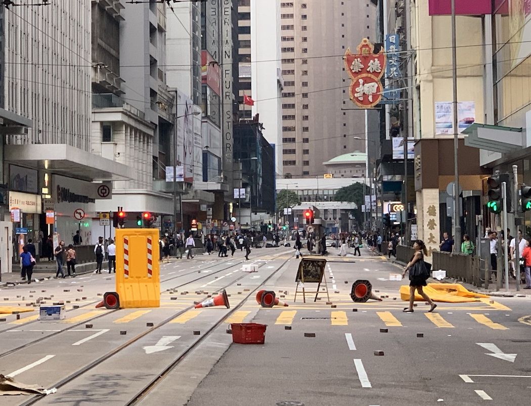 Road smashed by Hong protesters in 2019